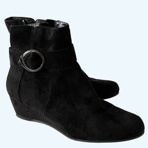 Impo Black Suede Ankle platform wedge Booties with Buckle